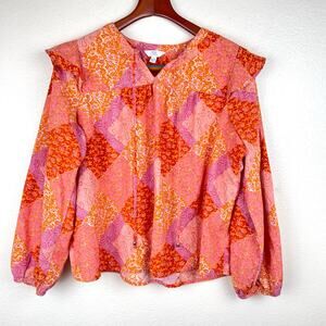 Womens Top Sz L‎ Patchwork Cottage Whimsy Coquette Colorful Maximalist Western